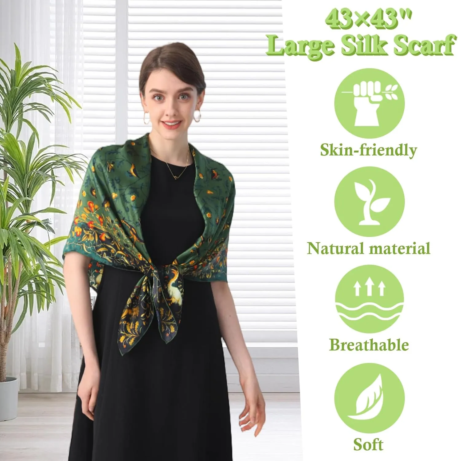 100% Mulberry Silk Scarf 43 Inches Large Square Wrap for Hair Night Sleeping Scarf for Women Head Scarf