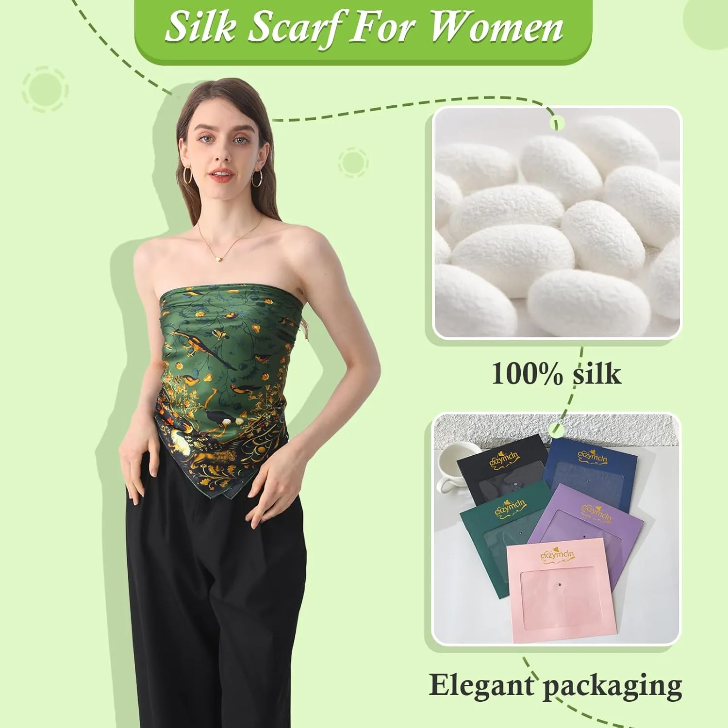 100% Mulberry Silk Scarf 43 Inches Large Square Wrap for Hair Night Sleeping Scarf for Women Head Scarf