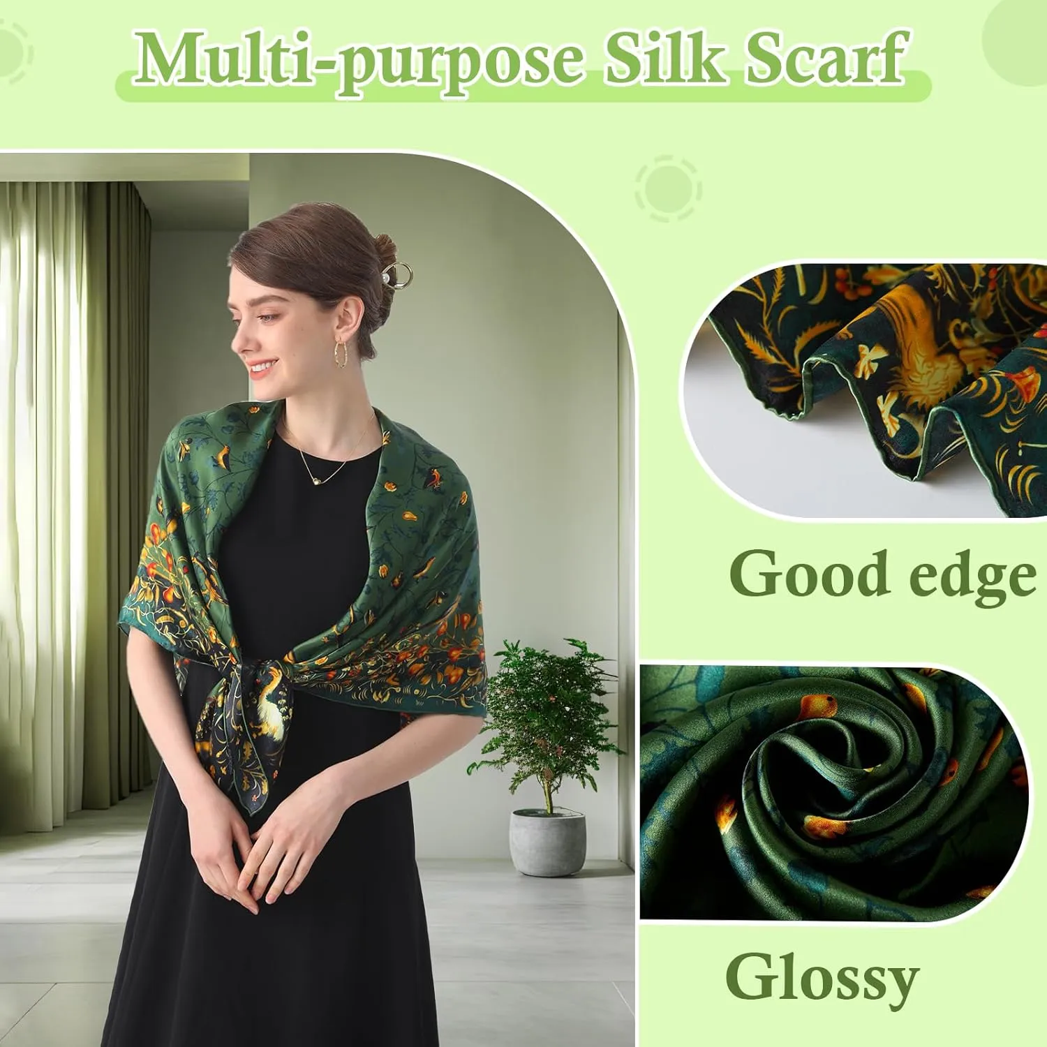 100% Mulberry Silk Scarf 43 Inches Large Square Wrap for Hair Night Sleeping Scarf for Women Head Scarf