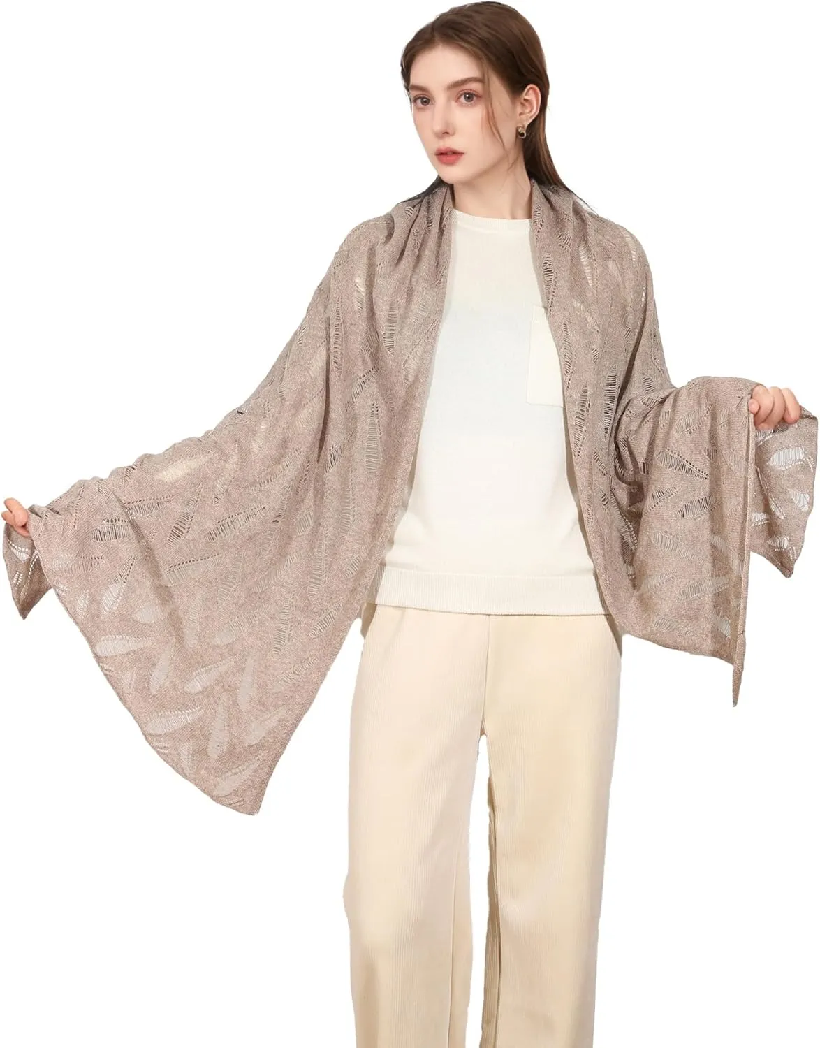 30% Mongolian Cashmere 70% Australian Merino Wool Scarves Extra Large Pashmina Wrap Shawl Stole Brown Leaf/leaves Solid with Gift Box