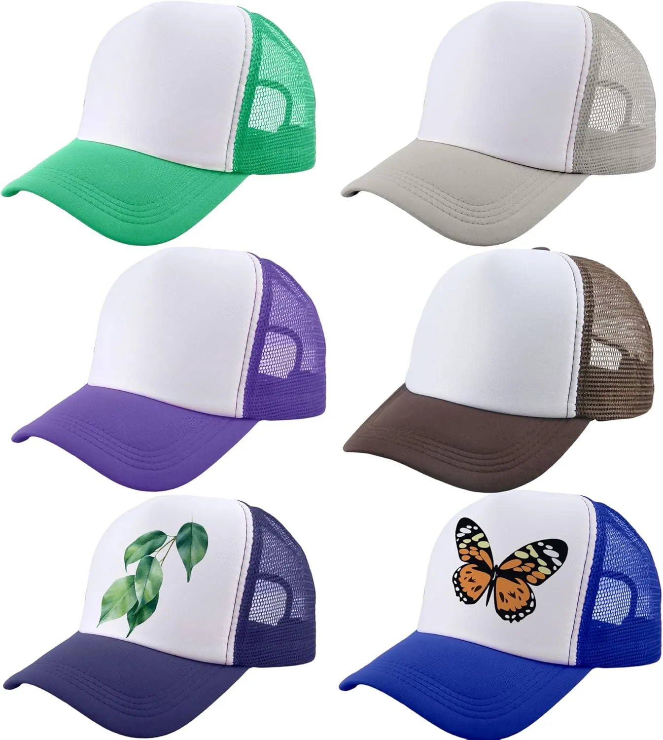 6 Pack Adult Trucker Cap Summer Mesh Baseball Cap DIY Sublimation Trucker Hat for Men Women Summer Outdoor Activities