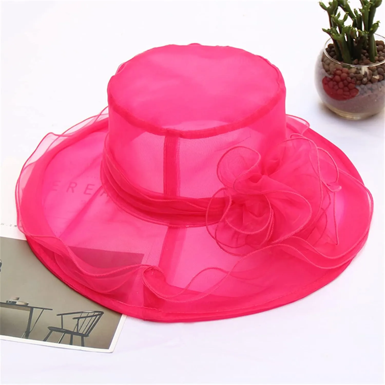 Awoscut Women's Elegant Flower Organza Sun Hat Breathable Summer Wide Brim Visor Caps for Seaside Beach Party Outdoor