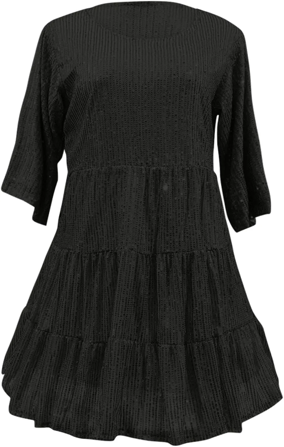Azeralia Womens Summer Dress Short Sleeve A-Line Double Layer Hem Mini Dresses Elegant Sequin Sparkle Party Dress