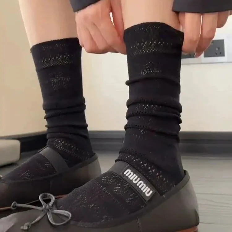 Black Cut-Out Mesh Knee-Calf Socks