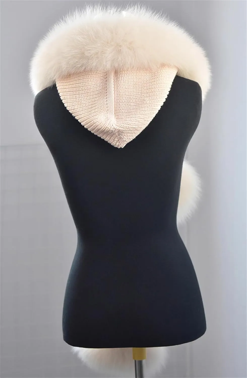 CAPE-Autumn Winter Cashmere Wool Knitted Hooded Scarf For Women Real Fox Fur Trimmed Warm Shawl