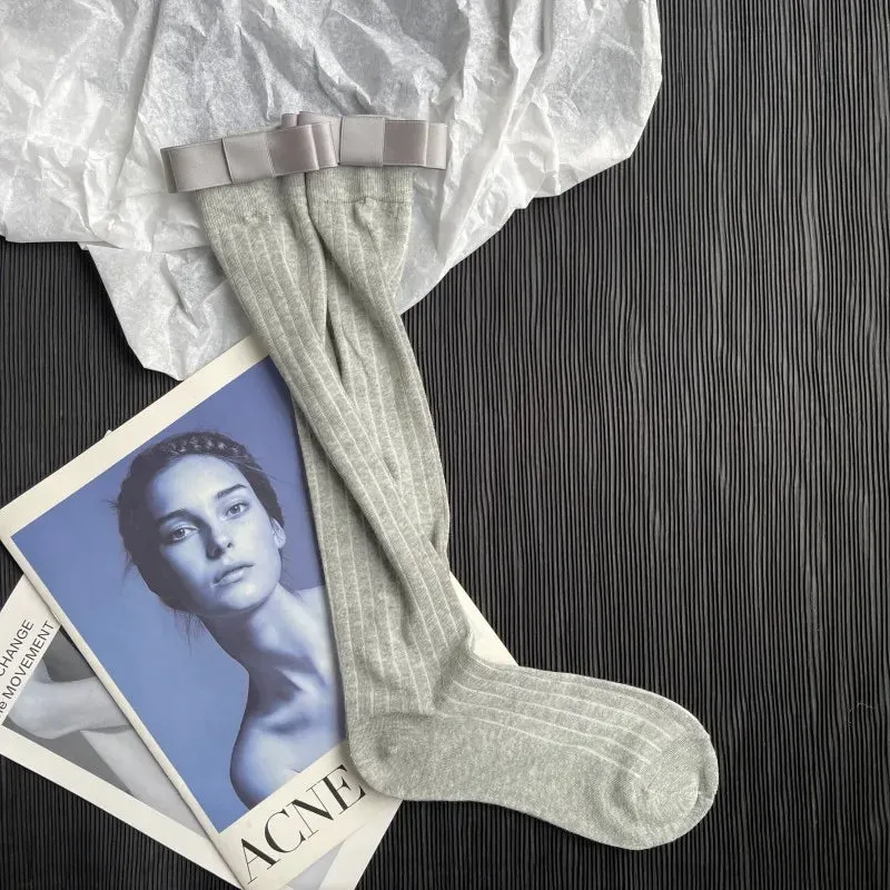 Chic Bow Tie Ribbed Cotton Socks