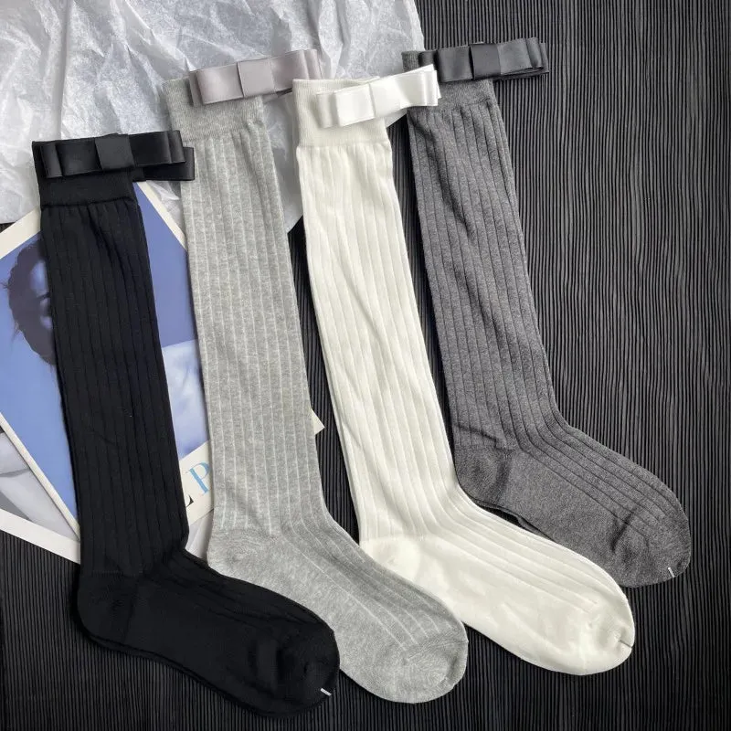Chic Bow Tie Ribbed Cotton Socks
