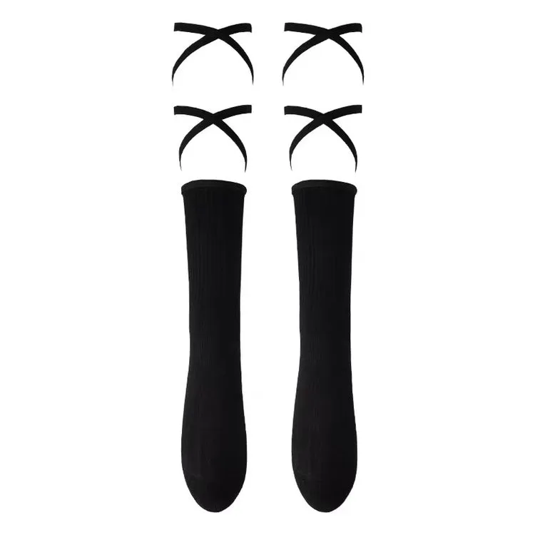 Chic Goth Cross Strap Knee Socks