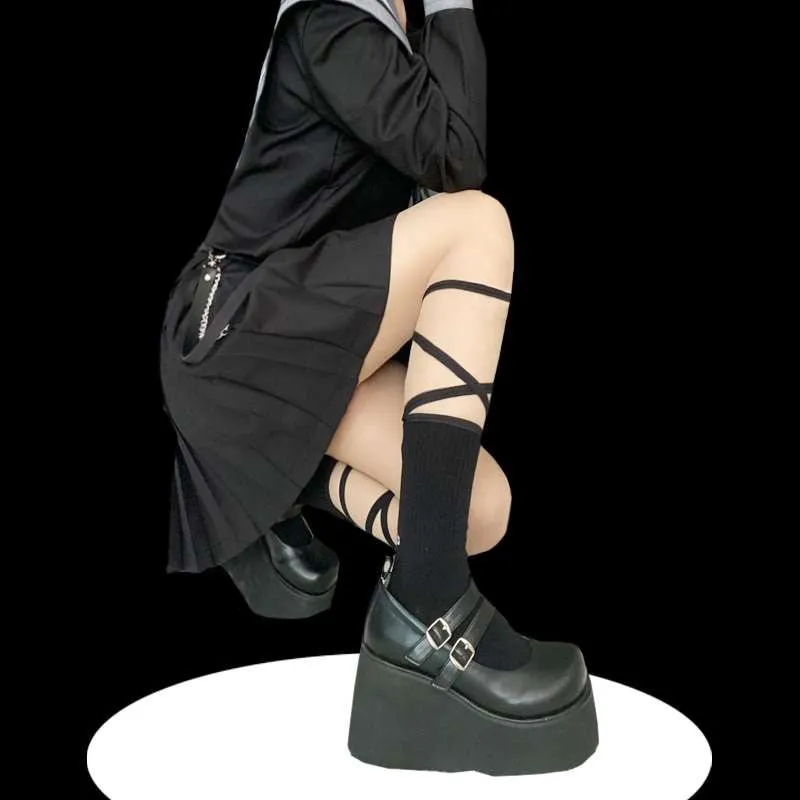 Chic Goth Cross Strap Knee Socks