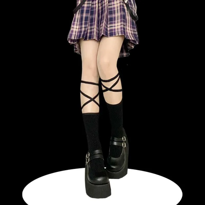 Chic Goth Cross Strap Knee Socks