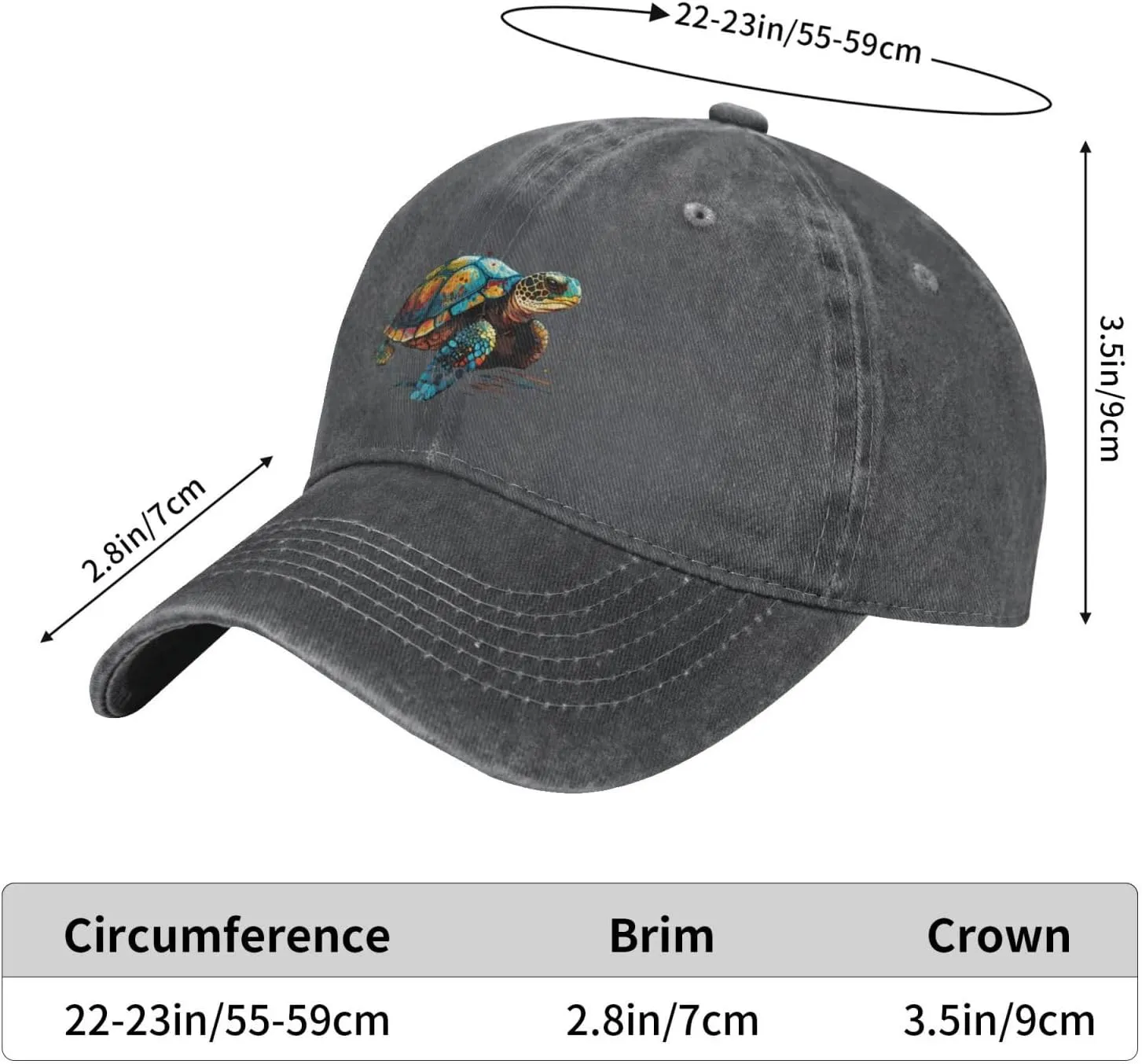Colorful Turtle Distressed Adjustable Washed Denim Mens Dad Trucker Hat Baseball Ball Cap for Men