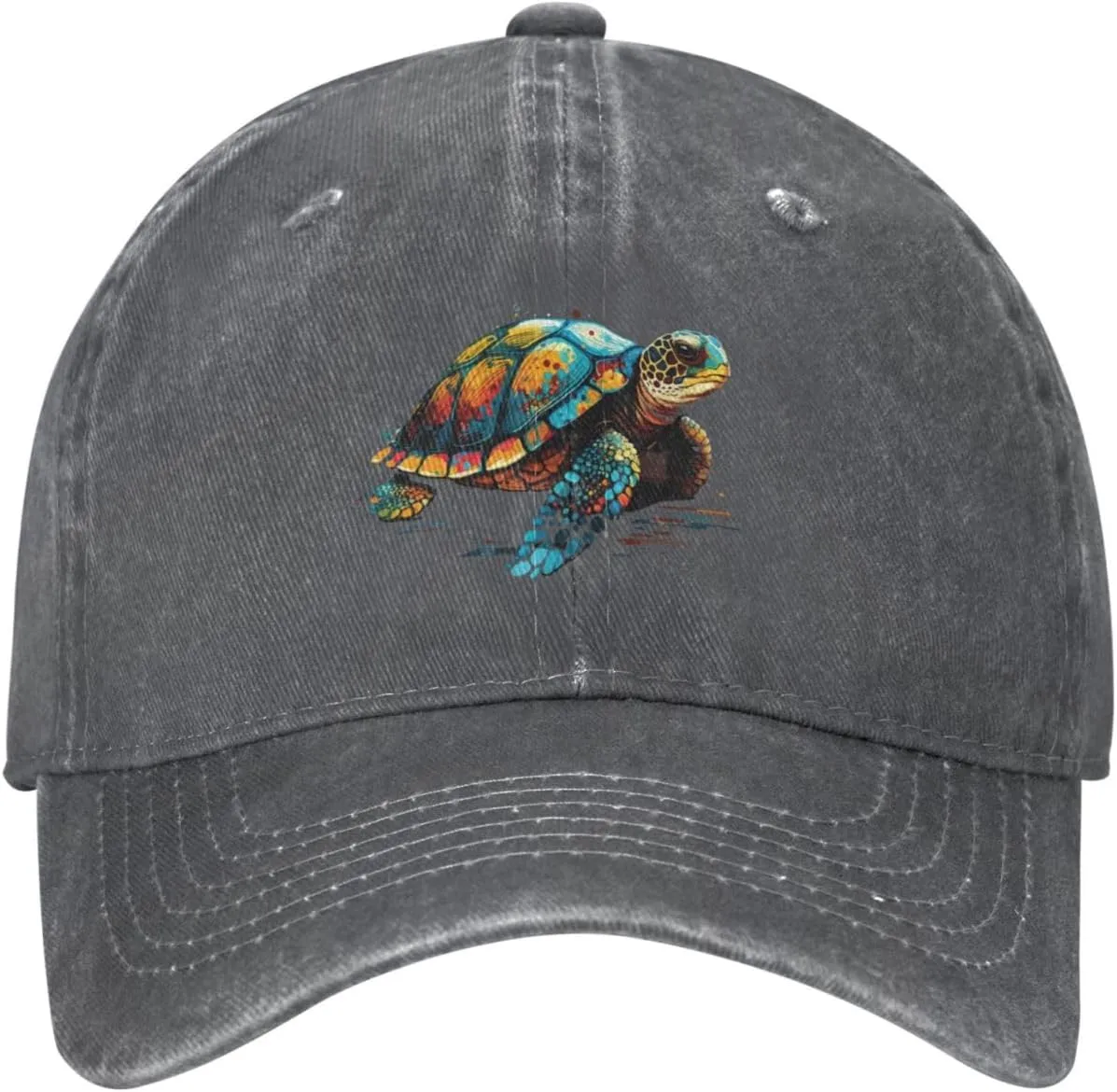 Colorful Turtle Distressed Adjustable Washed Denim Mens Dad Trucker Hat Baseball Ball Cap for Men