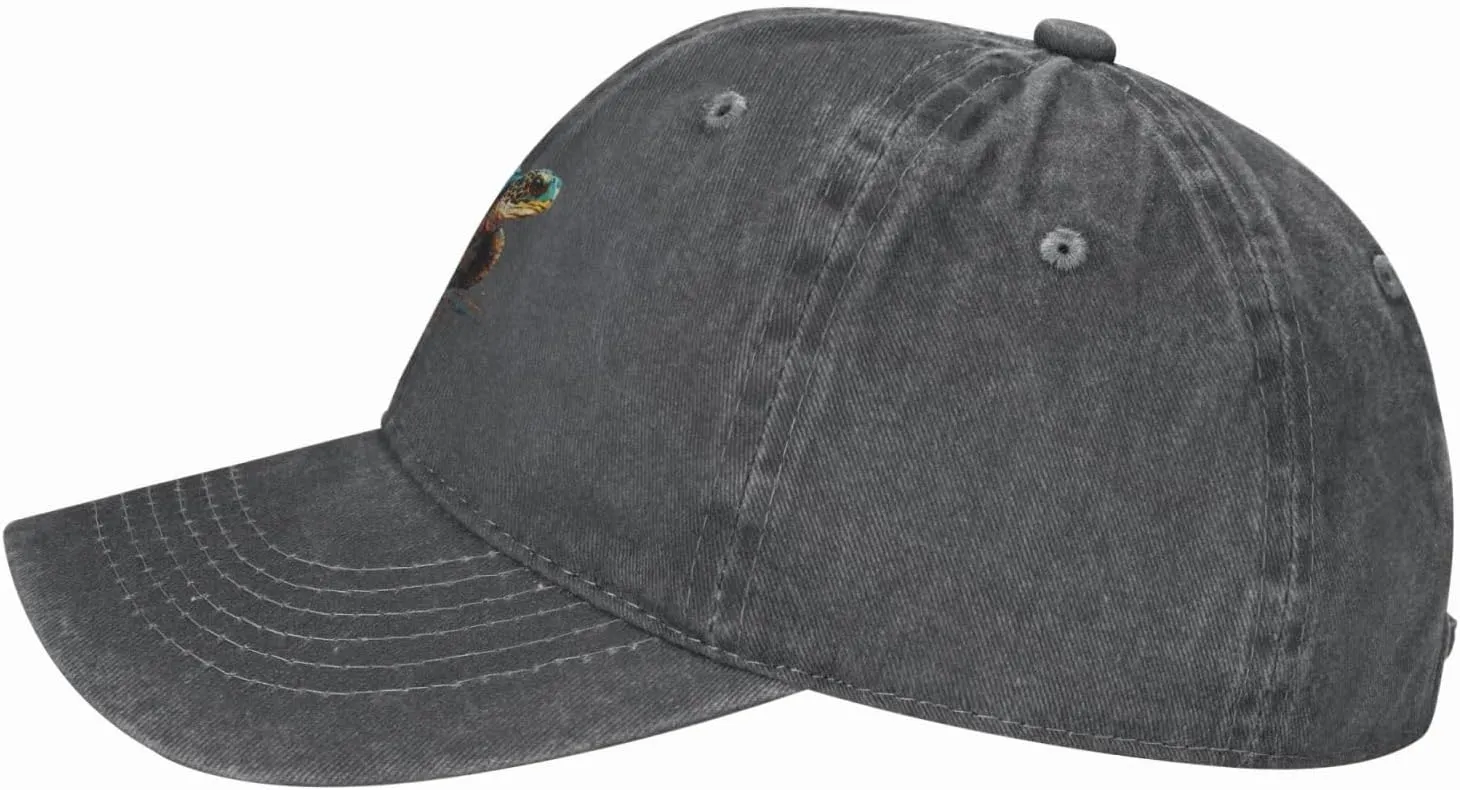 Colorful Turtle Distressed Adjustable Washed Denim Mens Dad Trucker Hat Baseball Ball Cap for Men