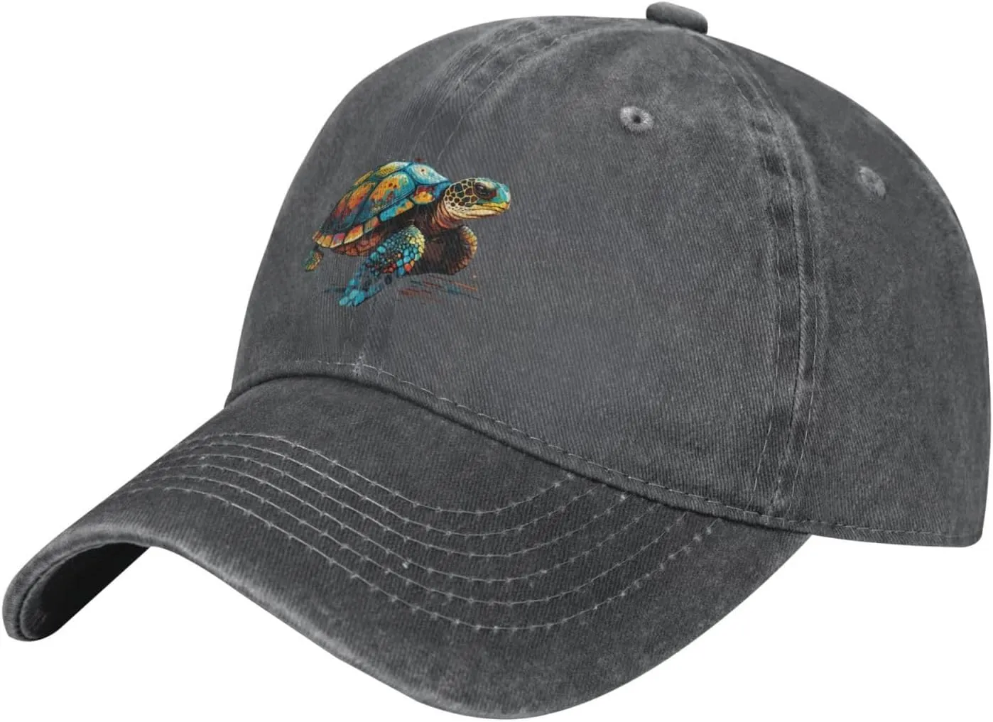 Colorful Turtle Distressed Adjustable Washed Denim Mens Dad Trucker Hat Baseball Ball Cap for Men