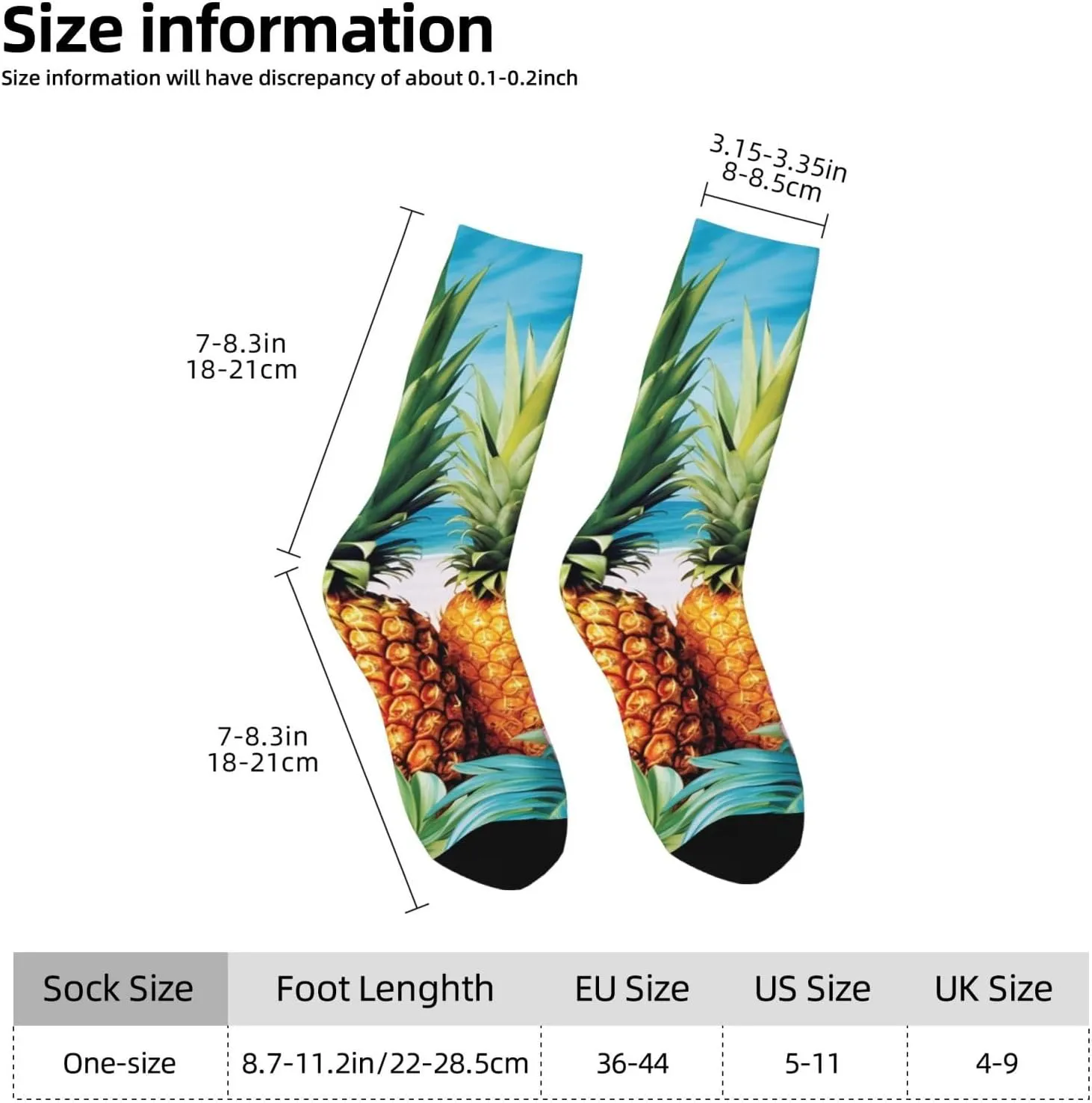 Crew Athletic Socks Moisture-Wicking Running Sock Summer Pineapples Casual Calf Socks for Men Women
