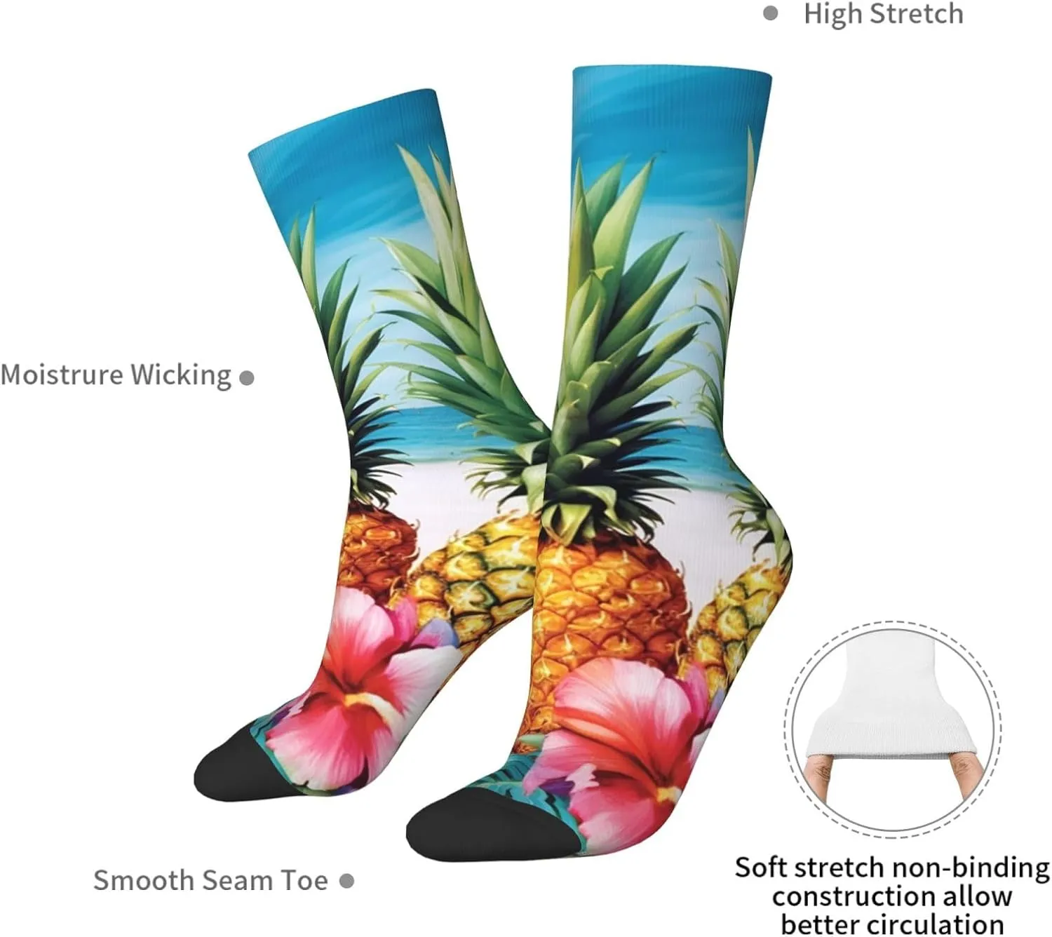 Crew Athletic Socks Moisture-Wicking Running Sock Summer Pineapples Casual Calf Socks for Men Women