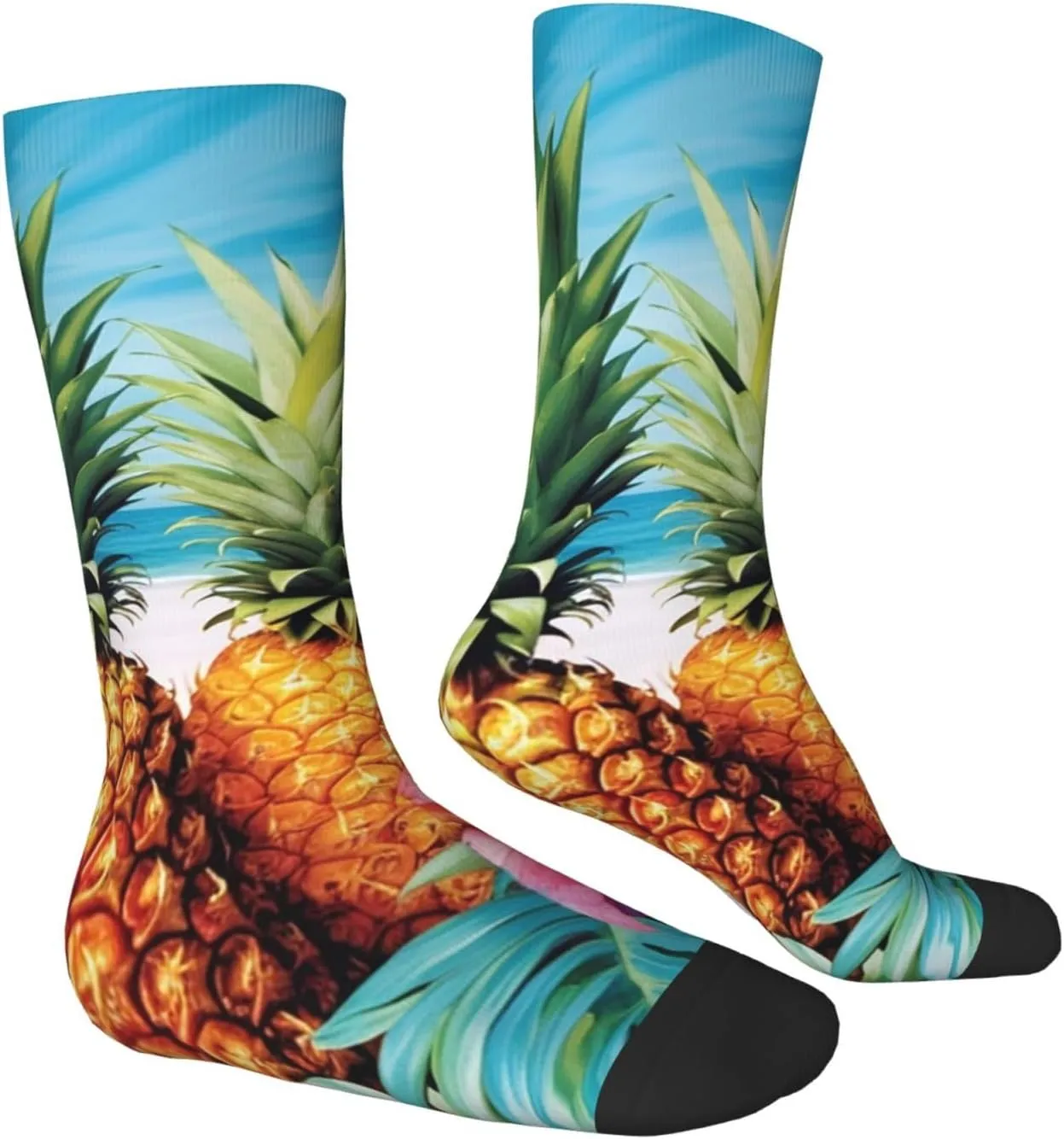 Crew Athletic Socks Moisture-Wicking Running Sock Summer Pineapples Casual Calf Socks for Men Women