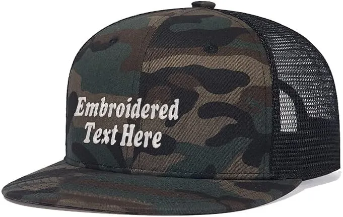 Custom Flat Bill Hats Design Your Own Text Custom Trucker Hats Embroidery Flat Bill Personalized Mesh Hip Hop Snapback Hat