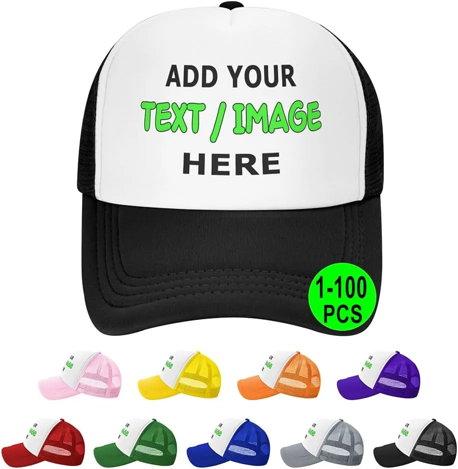 Custom Hats for Men Women, Add Your Text/Image/Photo Personalized Wholesale Price Baseball Cap Trucker Hat