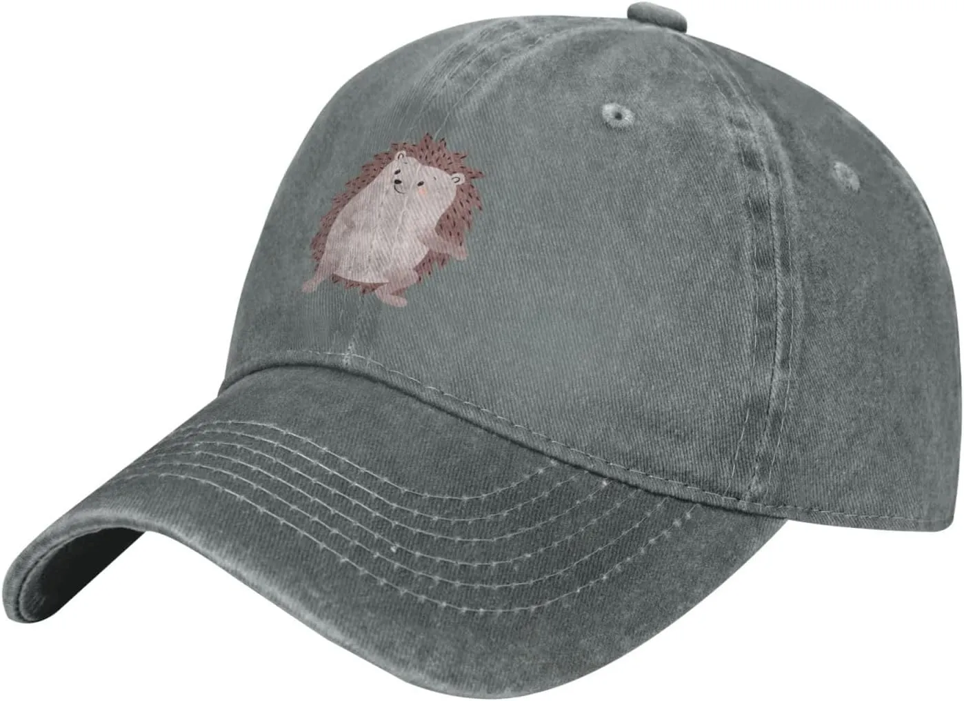 Cute Hedgehog Distressed Adjustable Washed Denim Mens Dad Trucker Hat Baseball Ball Cap for Men