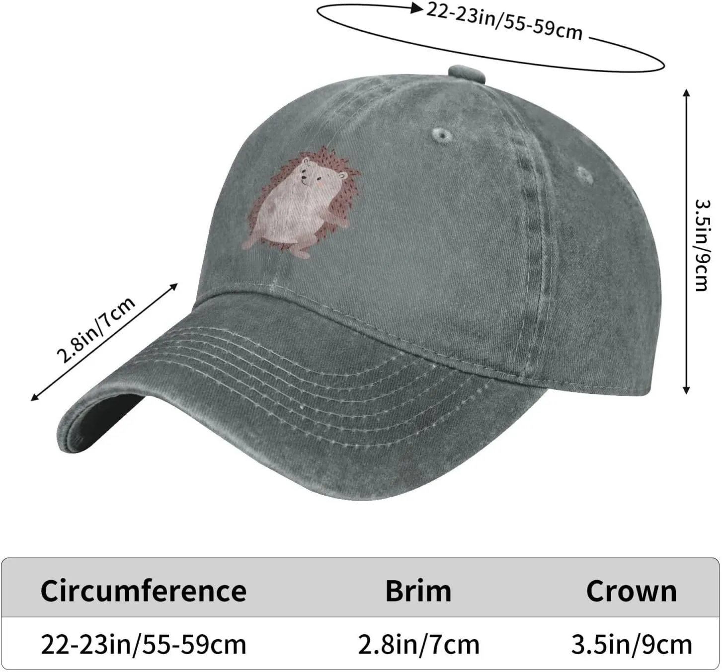 Cute Hedgehog Distressed Adjustable Washed Denim Mens Dad Trucker Hat Baseball Ball Cap for Men