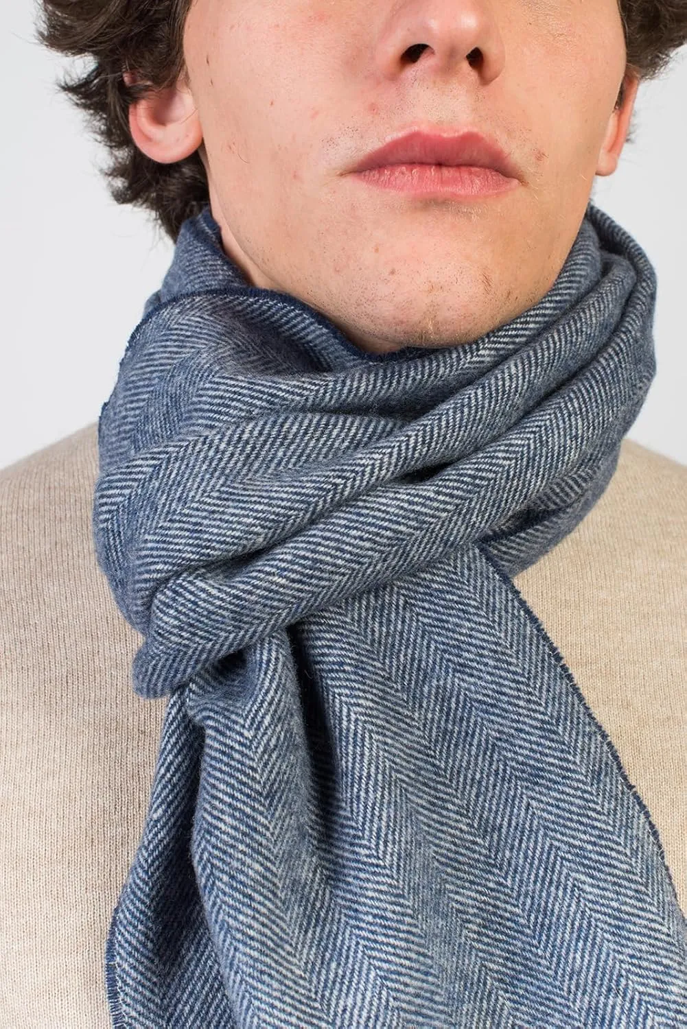 Dalle Piane Cashmere - Herringbone Wool and Cashmere Scarf, Made in Italy - Men