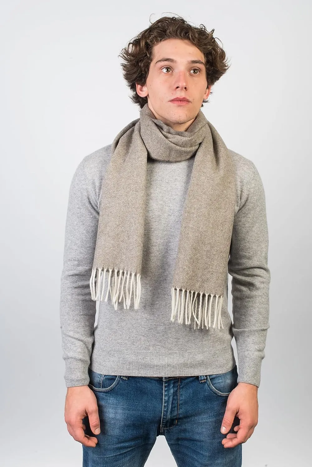 Dalle Piane Cashmere - Herringbone Wool and Cashmere Scarf, Made in Italy - Men