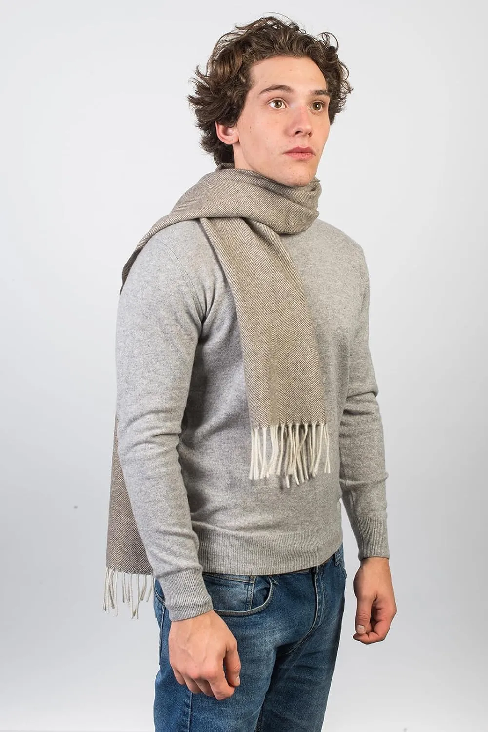 Dalle Piane Cashmere - Herringbone Wool and Cashmere Scarf, Made in Italy - Men