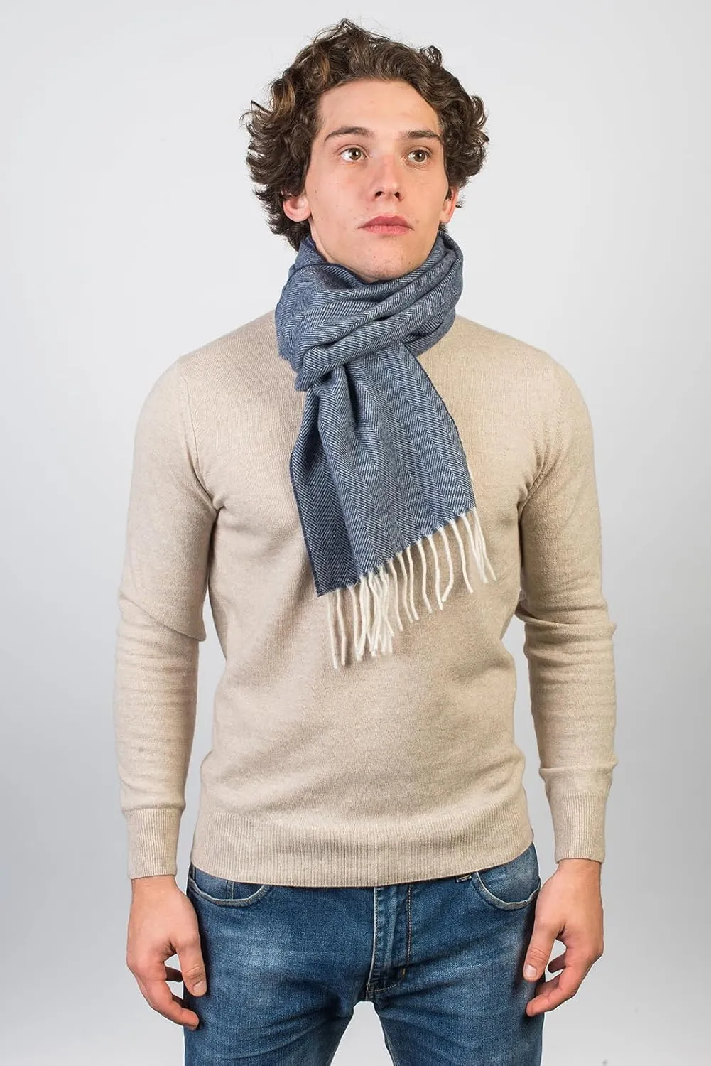 Dalle Piane Cashmere - Herringbone Wool and Cashmere Scarf, Made in Italy - Men