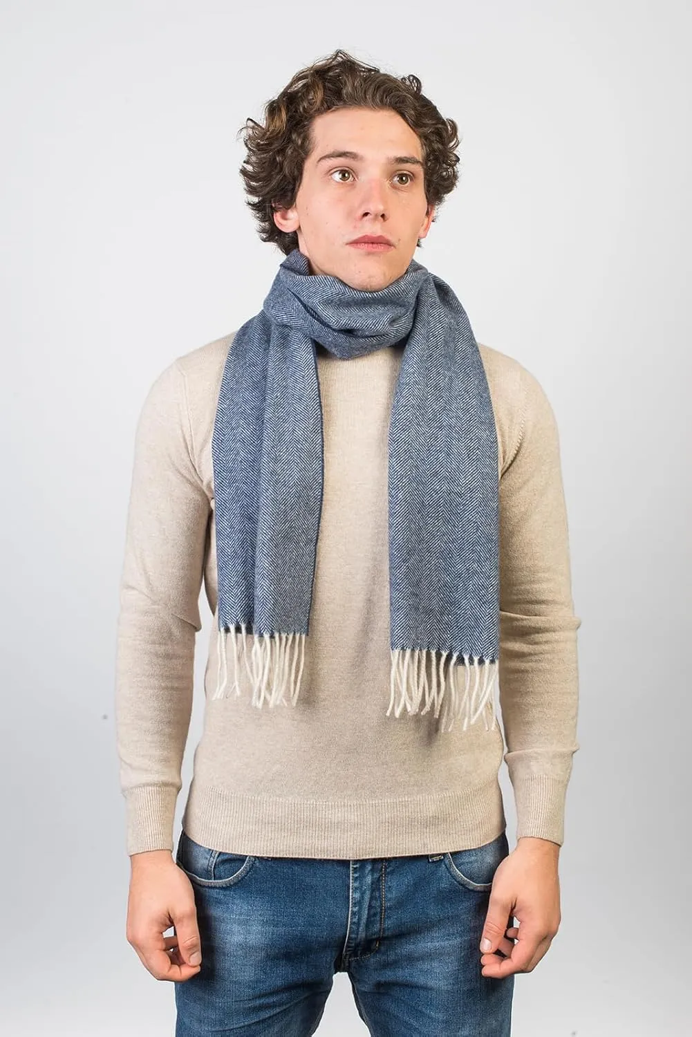 Dalle Piane Cashmere - Herringbone Wool and Cashmere Scarf, Made in Italy - Men