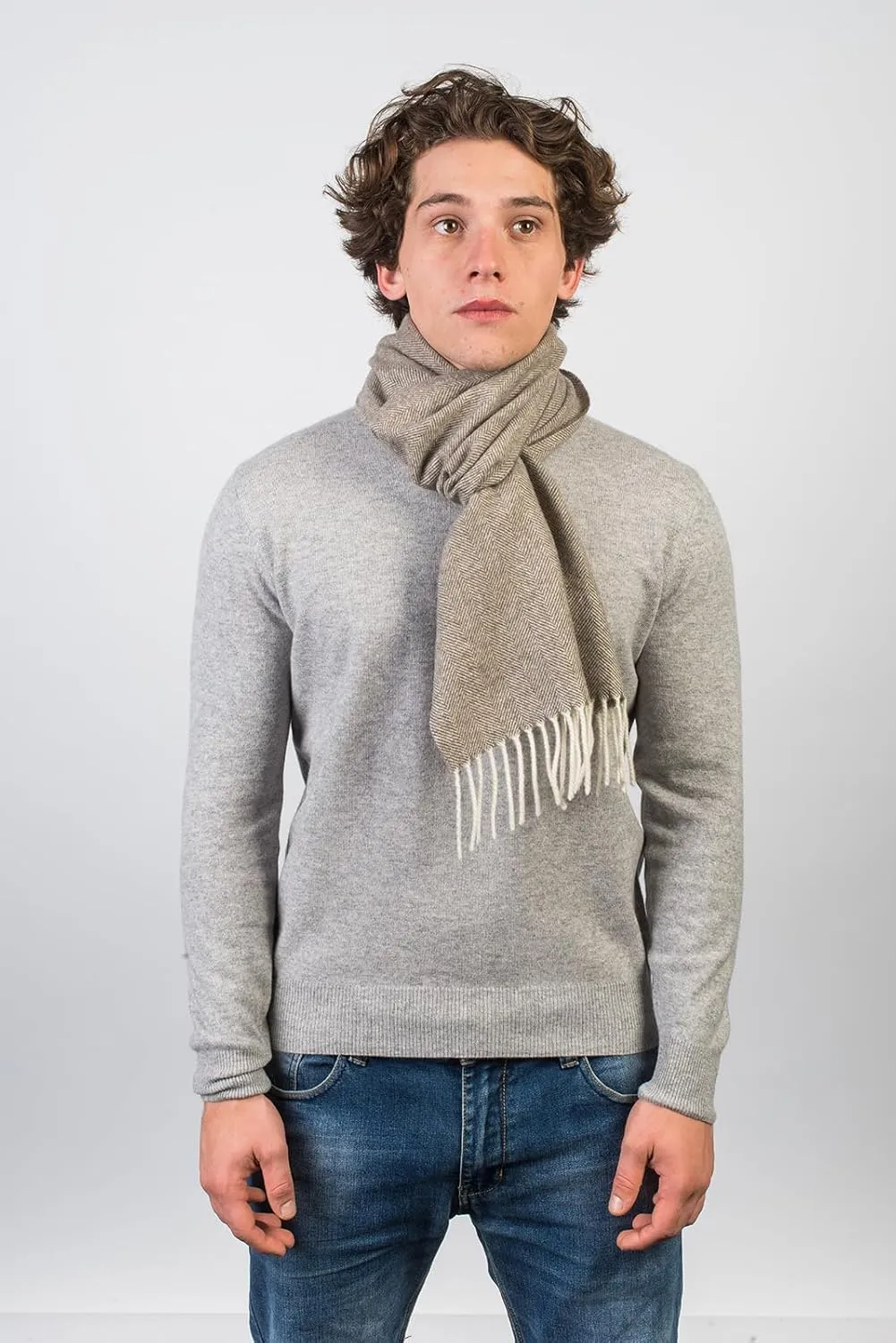 Dalle Piane Cashmere - Herringbone Wool and Cashmere Scarf, Made in Italy - Men
