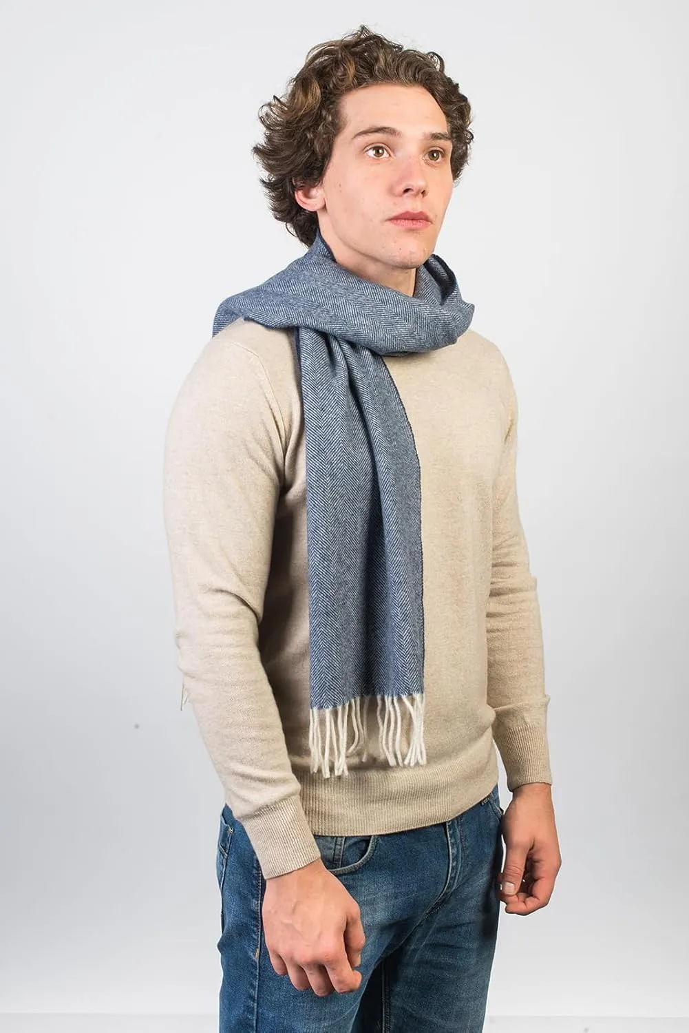 Dalle Piane Cashmere - Herringbone Wool and Cashmere Scarf, Made in Italy - Men