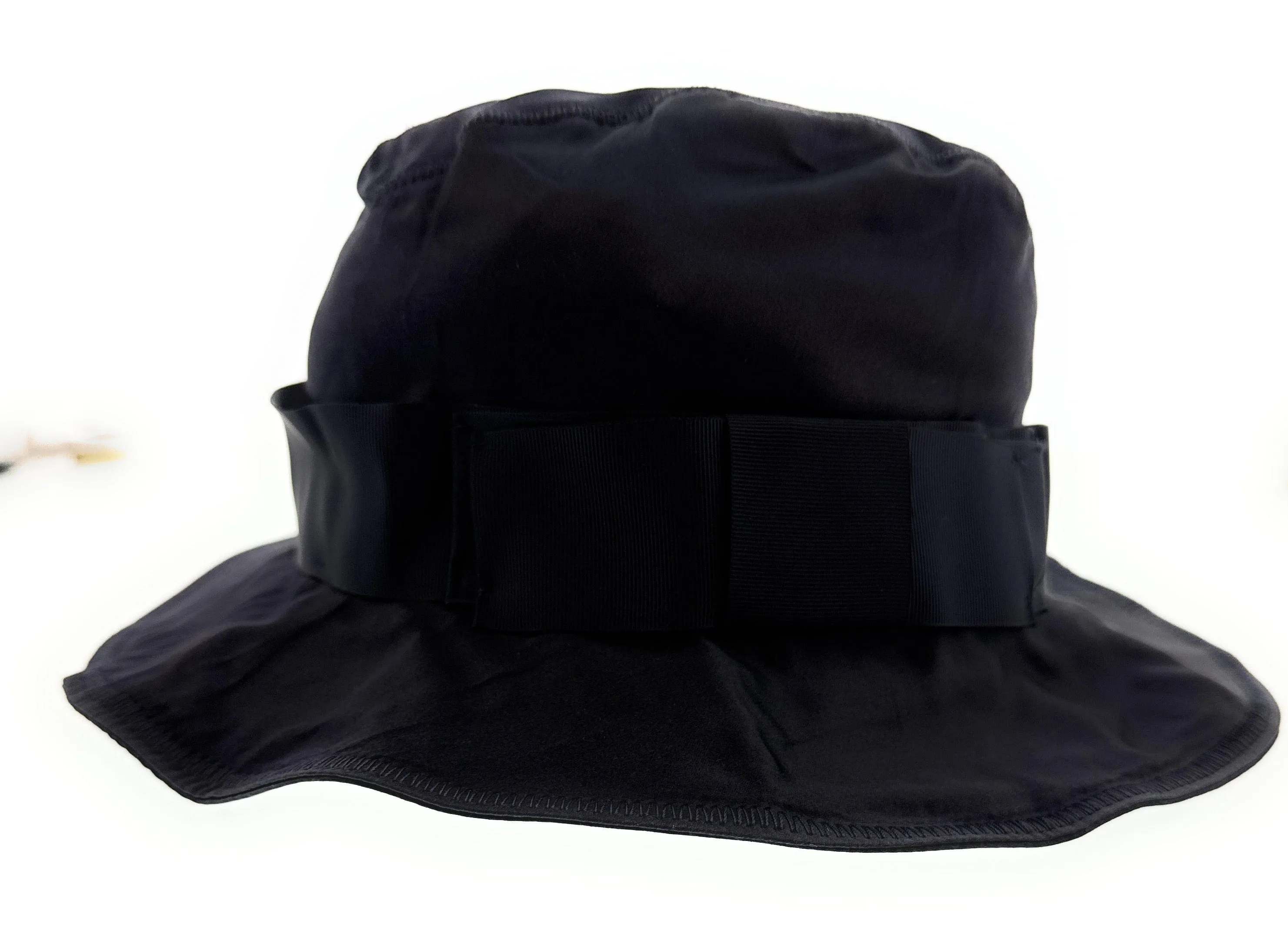 Dolce & Gabbana Navy Blue Silk Bucket Hat with Bow Band-Adult M