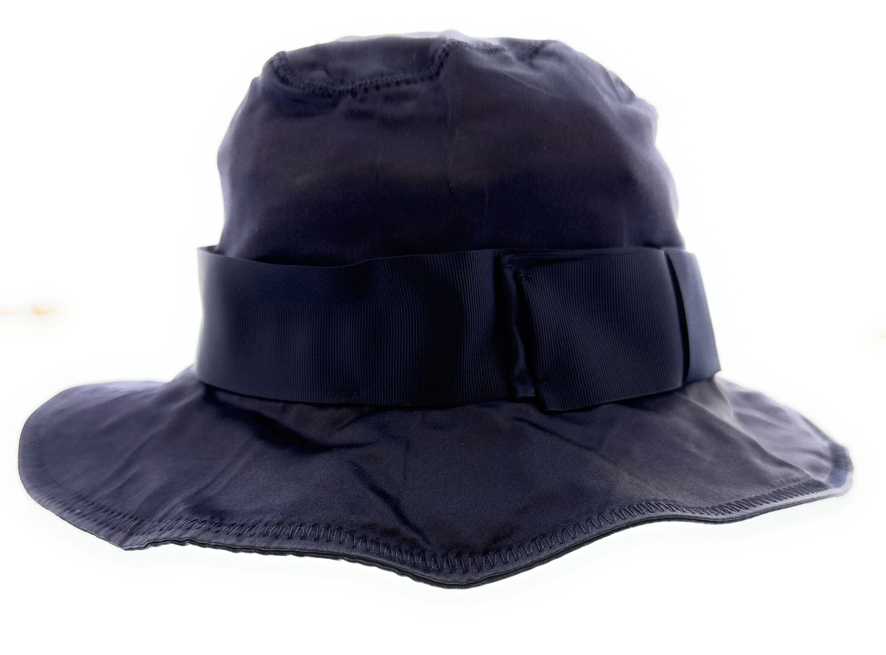 Dolce & Gabbana Navy Blue Silk Bucket Hat with Bow Band-Adult M