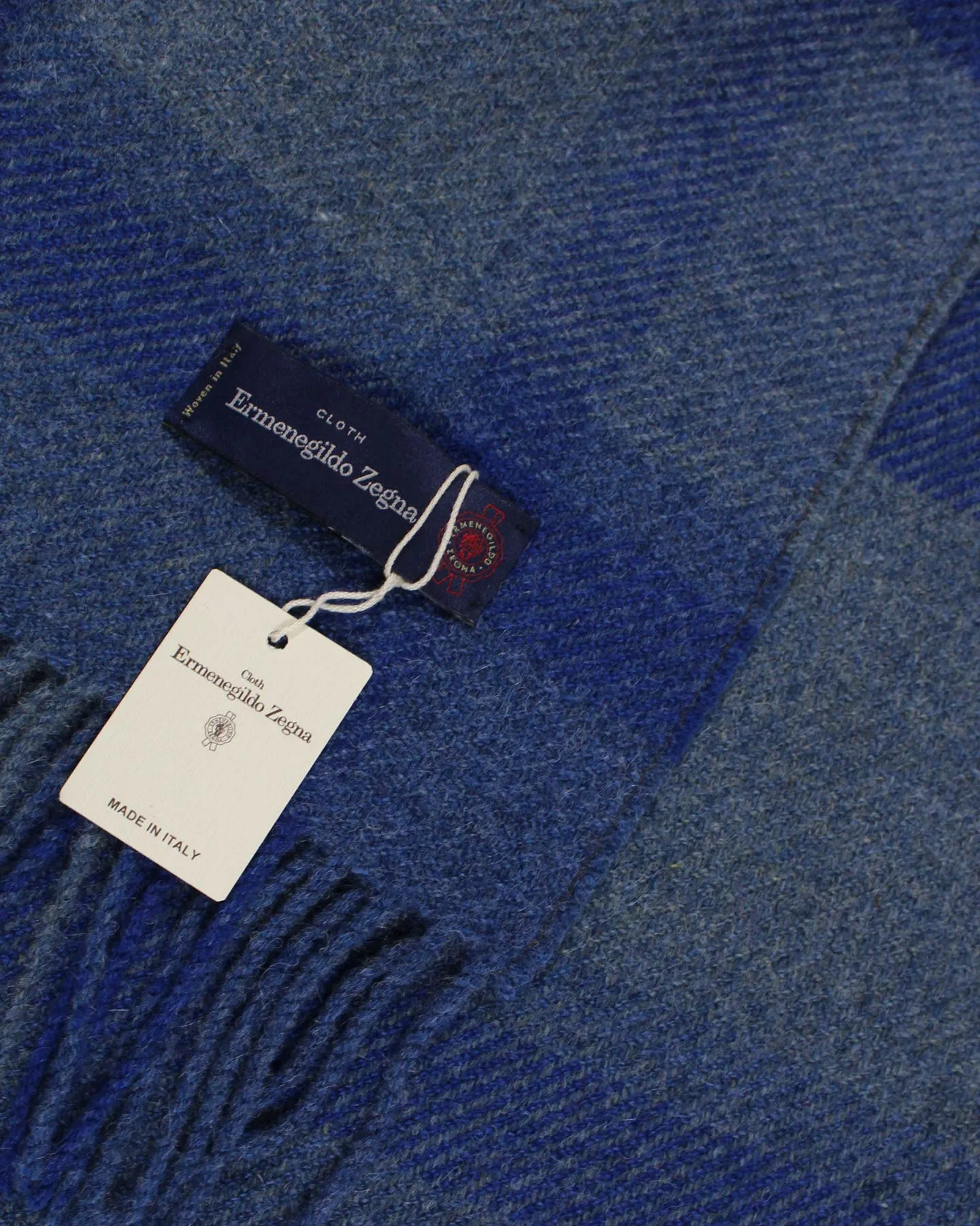 Ermenegildo Zegna Throw Blanket Gray Royal Blue Plaid - Wool Alpaca Cashmere