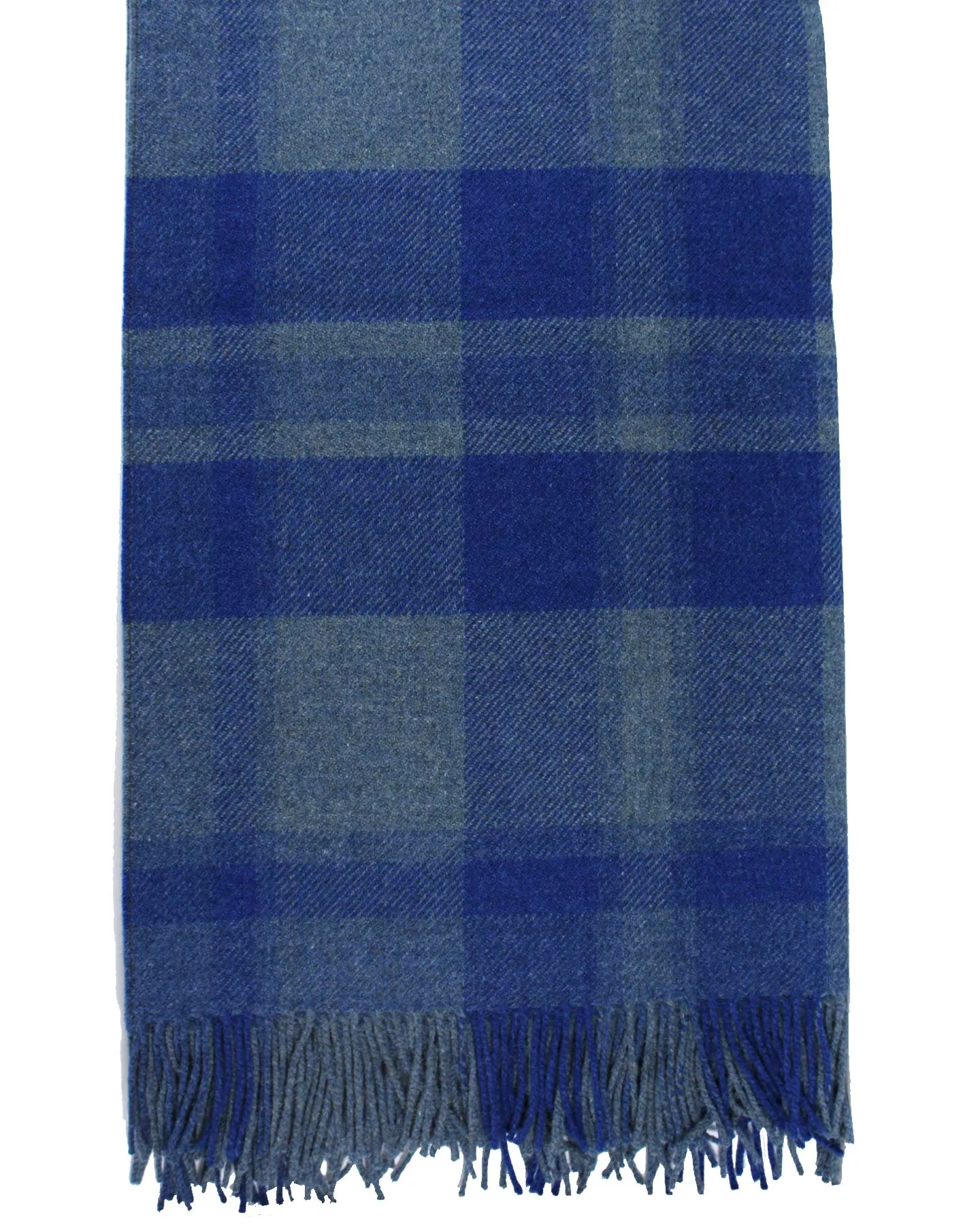 Ermenegildo Zegna Throw Blanket Gray Royal Blue Plaid - Wool Alpaca Cashmere
