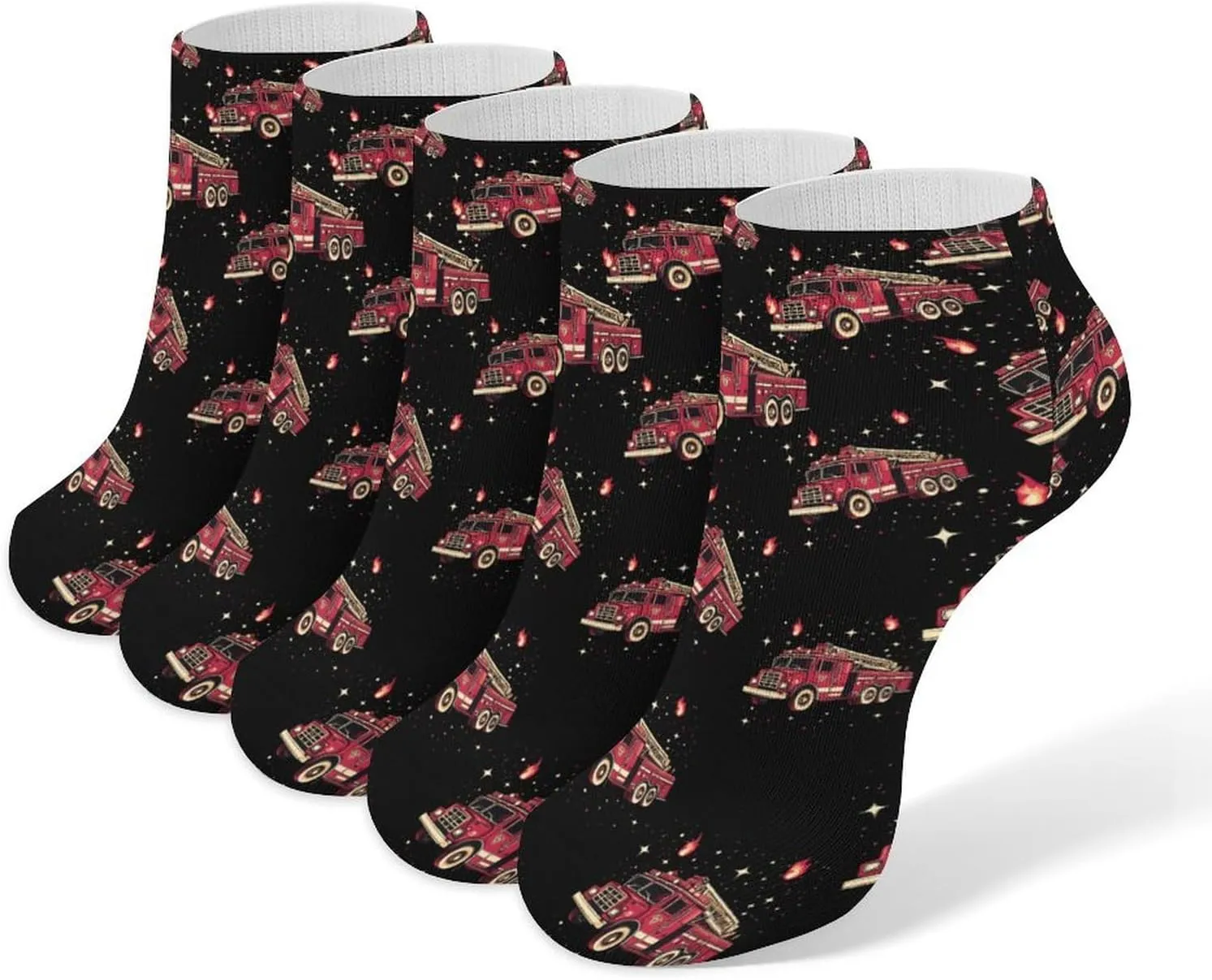 Fire Trucks Low Cut No Show Ankle Sock 5 Pairs Set Breathable Casual Sock for Men Women