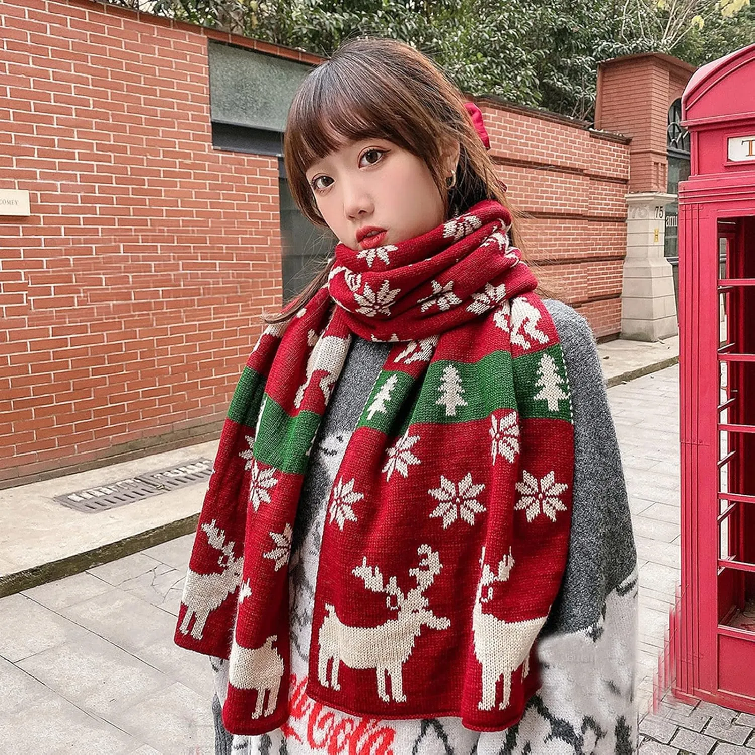FUDERU Women And Men Warm Christmas Shawl Scarf Couple Fashion Knitted Scarf Winter Warm Scarf Unisex Scarves