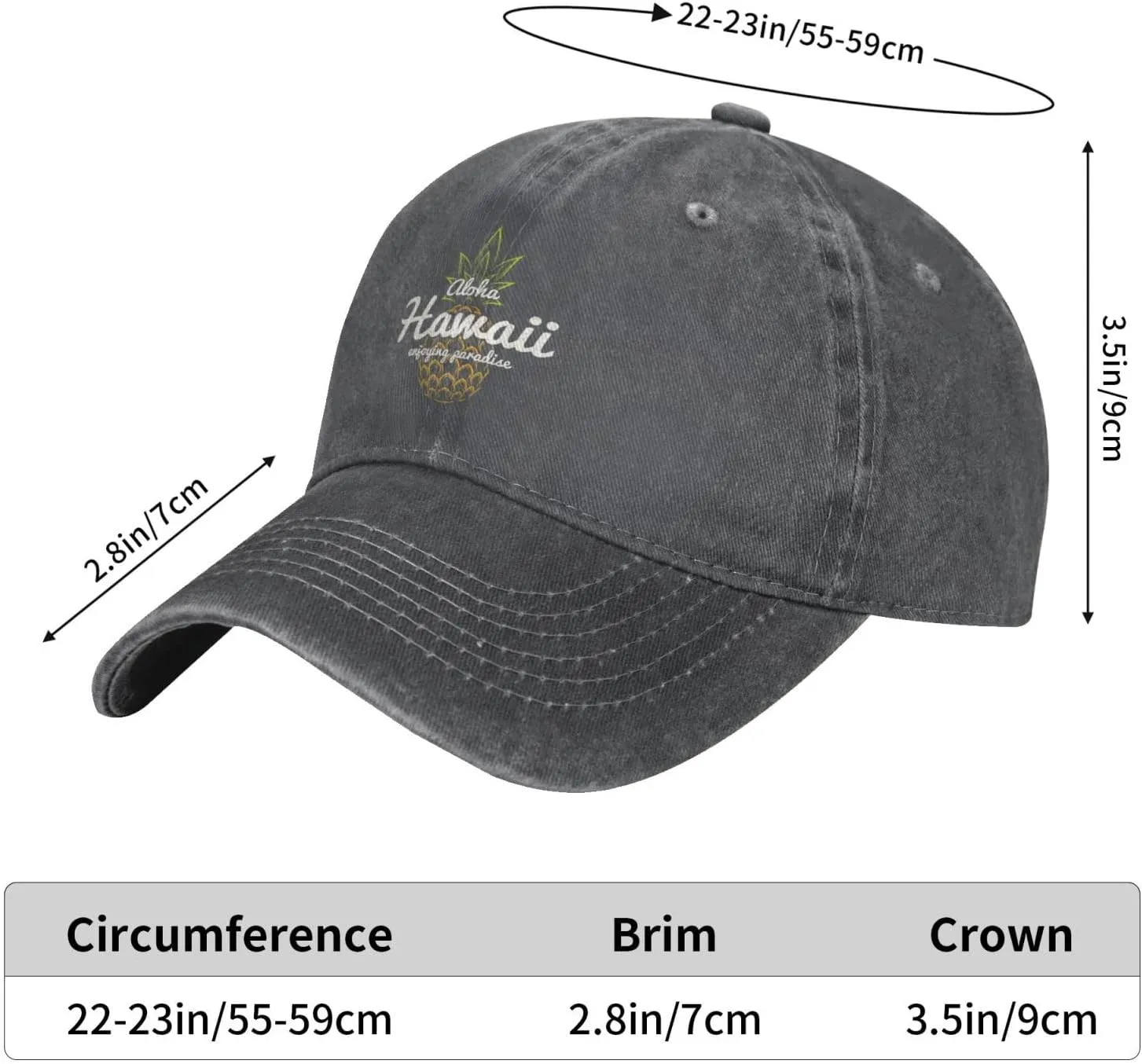 Funny Pineapple Hawaii Vintage Distressed Adjustable Washed Denim Mens Dad Trucker Hat Baseball Ball Cap for Men