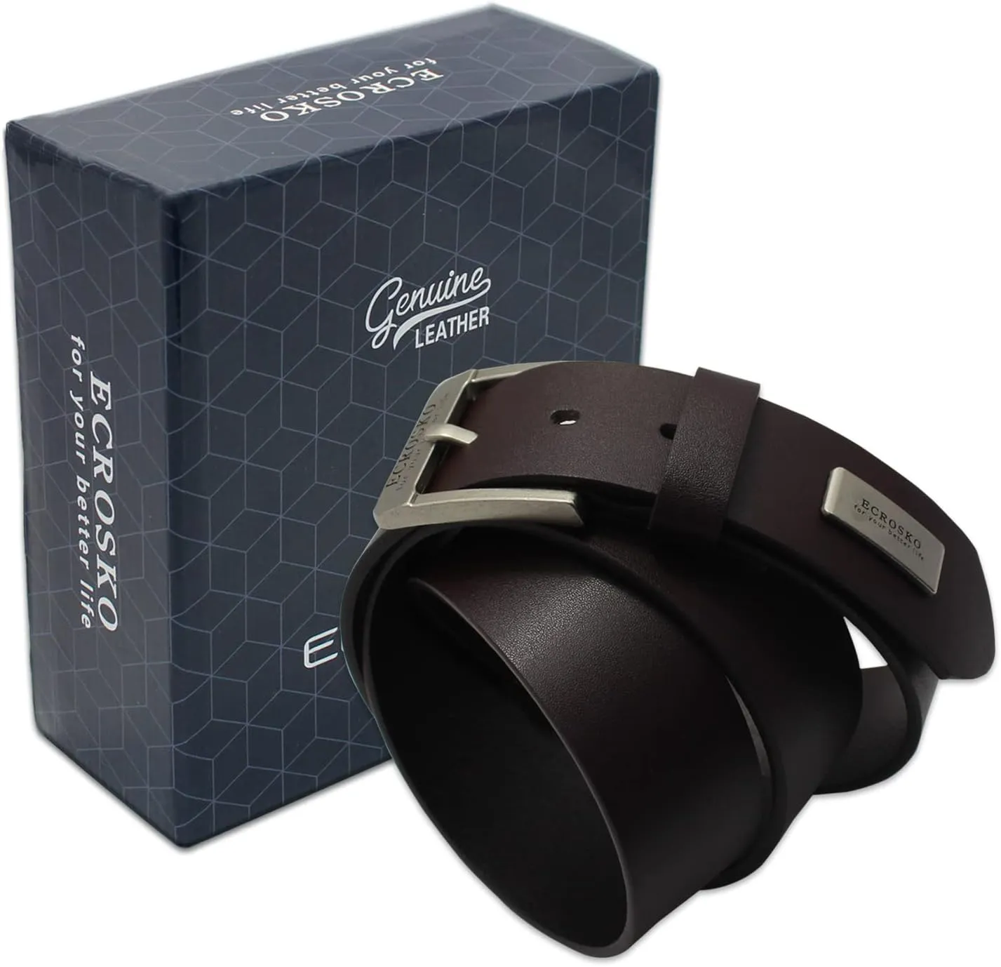 Genuine Leather Dress Belts For Men, Men Belts for Jeans Casual Dress Work Business with Metal Buckle
