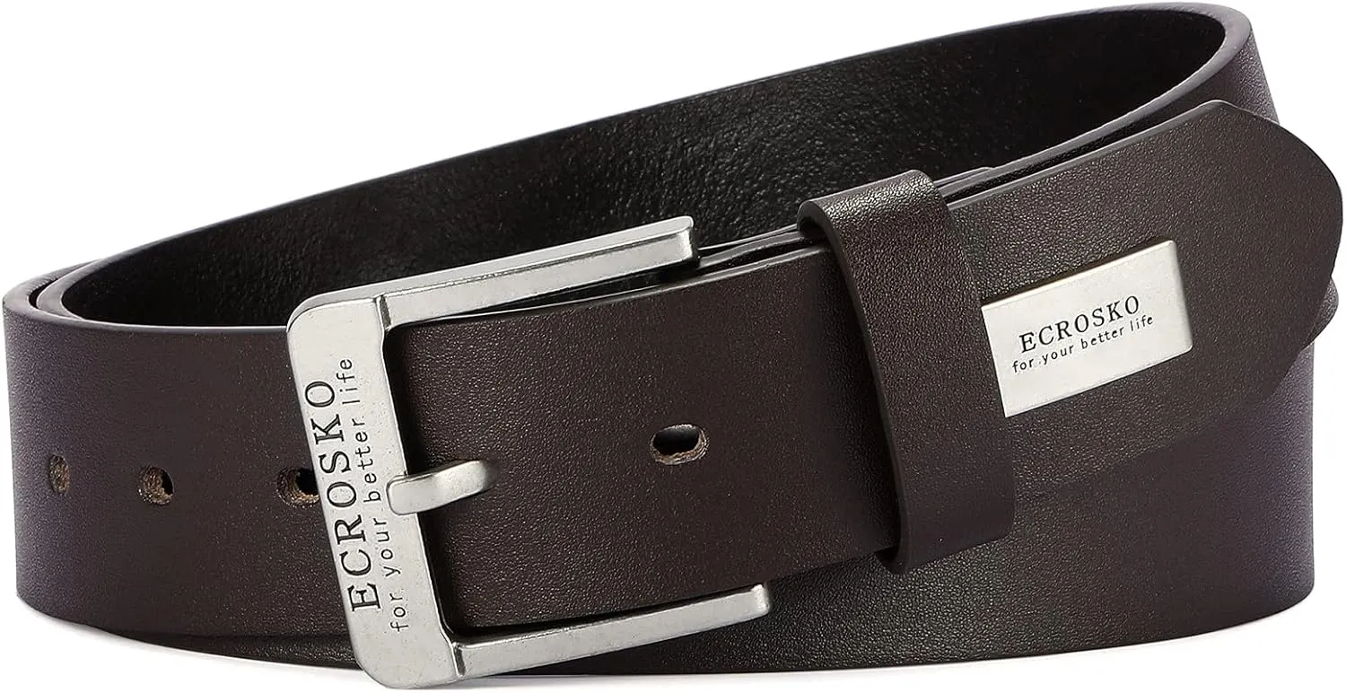 Genuine Leather Dress Belts For Men, Men Belts for Jeans Casual Dress Work Business with Metal Buckle