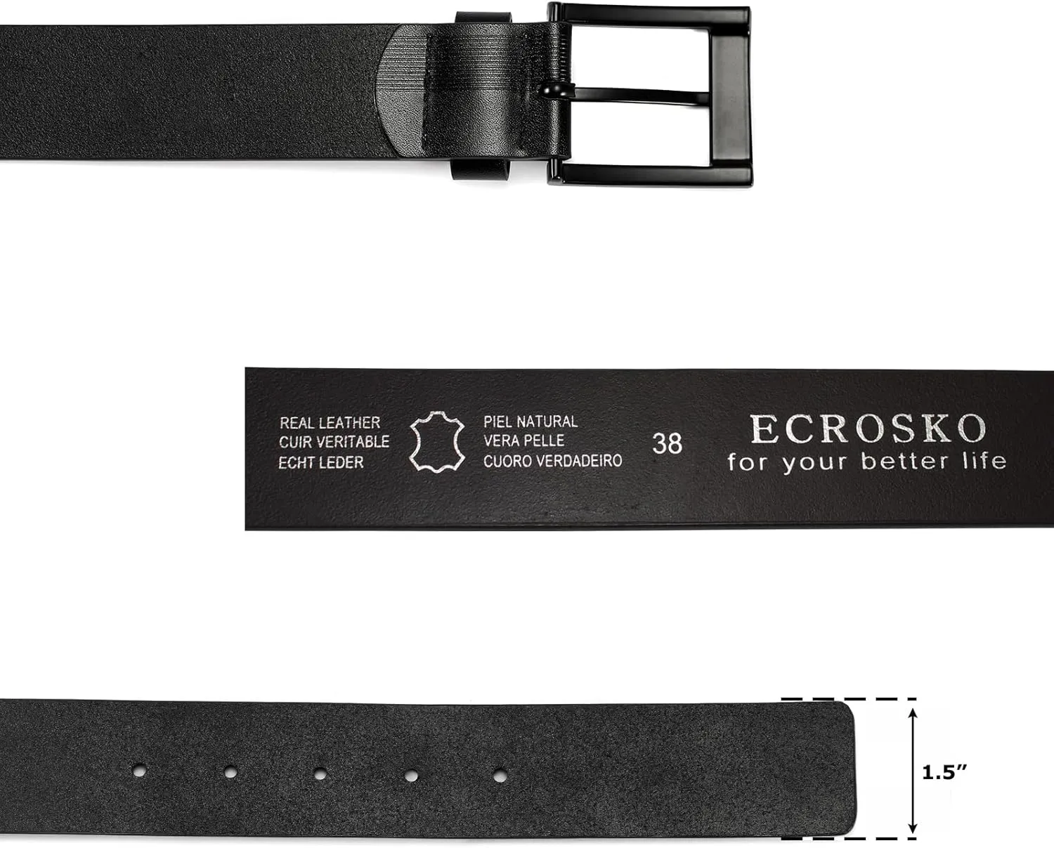 Genuine Leather Dress Belts For Men, Men Belts for Jeans Casual Dress Work Business with Metal Buckle