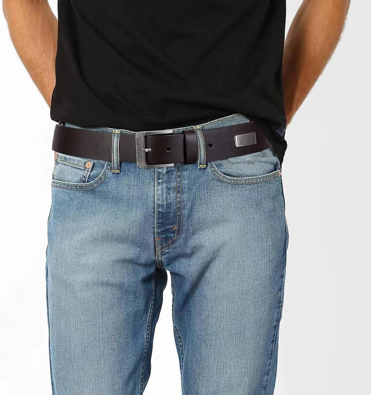 Genuine Leather Dress Belts For Men, Men Belts for Jeans Casual Dress Work Business with Metal Buckle