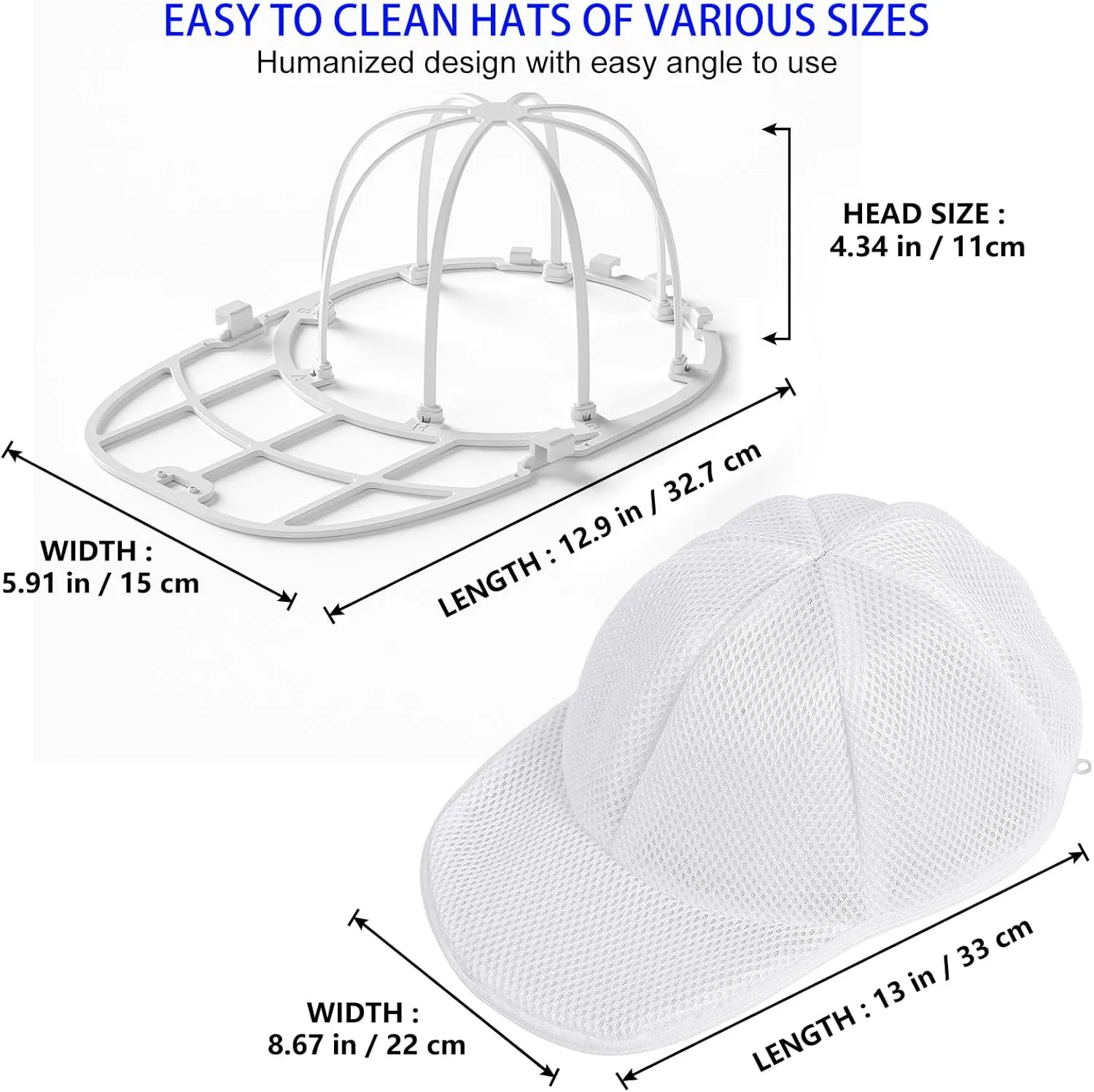 Hat Washer Cage Hat Cleaner for Baseball Caps Fit for Adults and Kids Hats, White