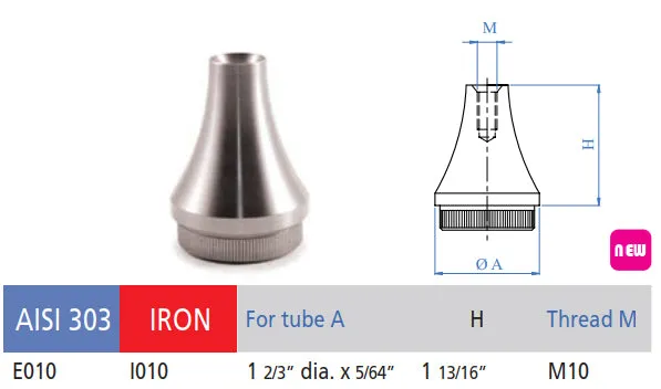 Interior Stainless Steel Decorative Semispherical End Cap for Handrail, M10 Thread