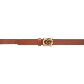 Leather belt with beautiful buckle / 15492 - Cognac