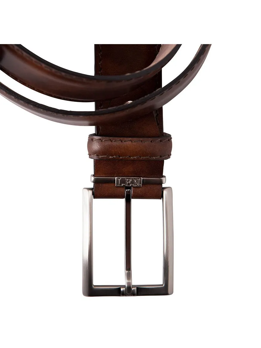 LEN Belts Italian Marbled Calf Belt in Pecan with Tonal Stitching