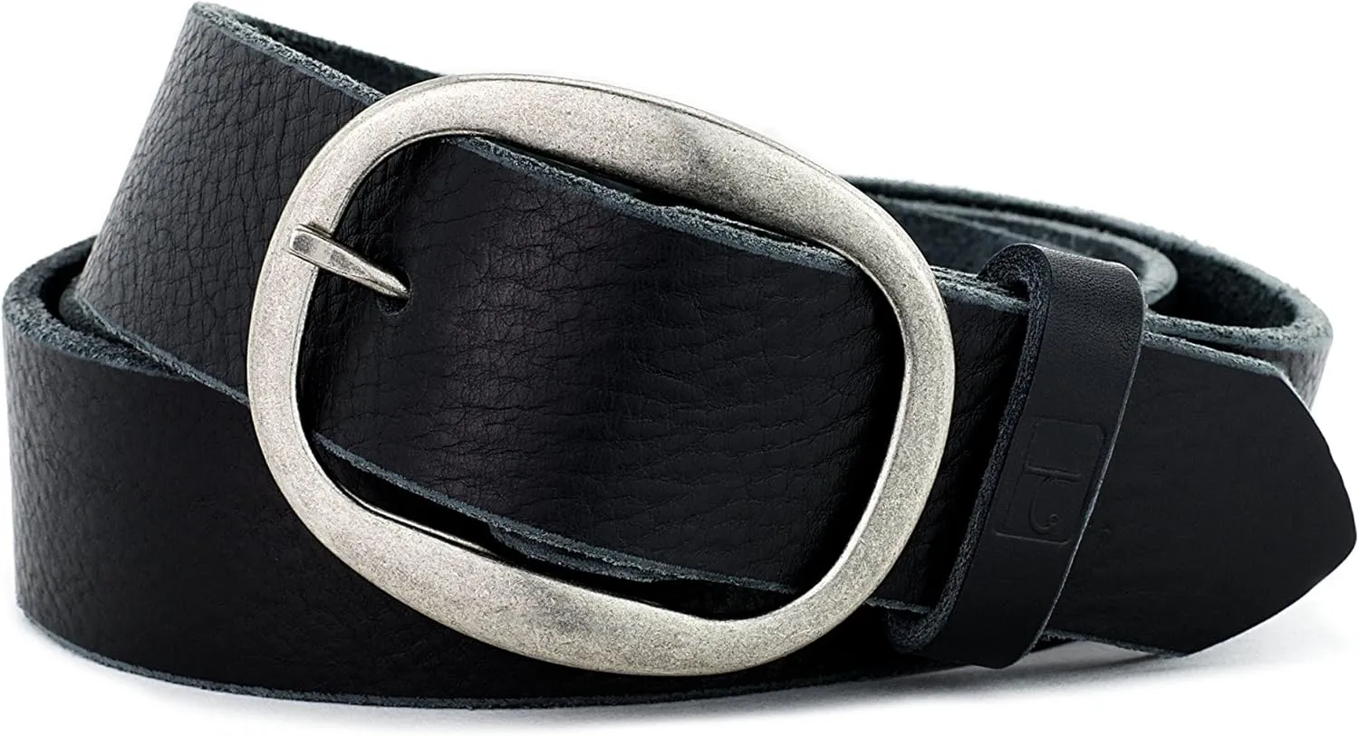 Mens Black Leather Belt Soft handmade in America with genuine premium grade leather. 1.5 inch wide 38 inch waist with Oval Antique Buckle