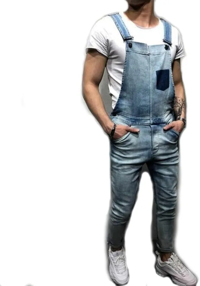 Men's Cargo Loose Jumpsuits Jeans Pants Relaxed Fit Elastic Waist with Convenient Tool Pockets Casual Distressed Fit Trouser