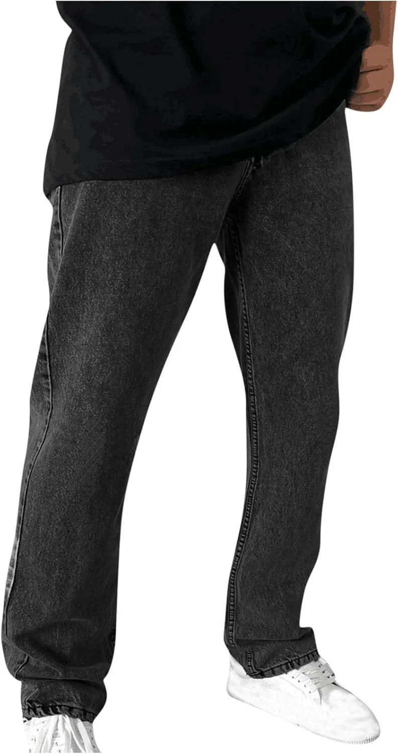 Men's Classic Relaxed Fit Comfort Flex Waist Jeans Casual Straight Leg Denim Pants Fashion Stretch Trousers w/Pockets
